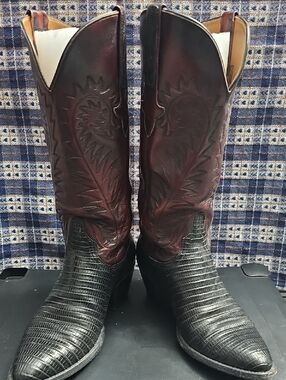 Lucchese Black and Burgundy Leather Western Boots
